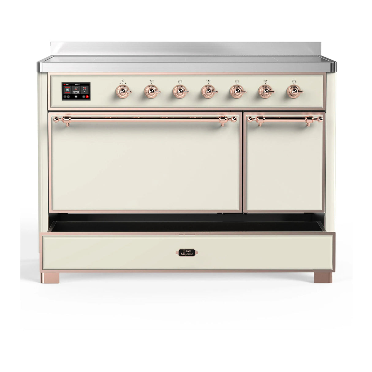 ILVE Majestic III 48-Inch Induction Range with 6 Induction Elements and Solid Door Electric Oven in Antique White with Copper Trim (UMIB48QNR3AWP)