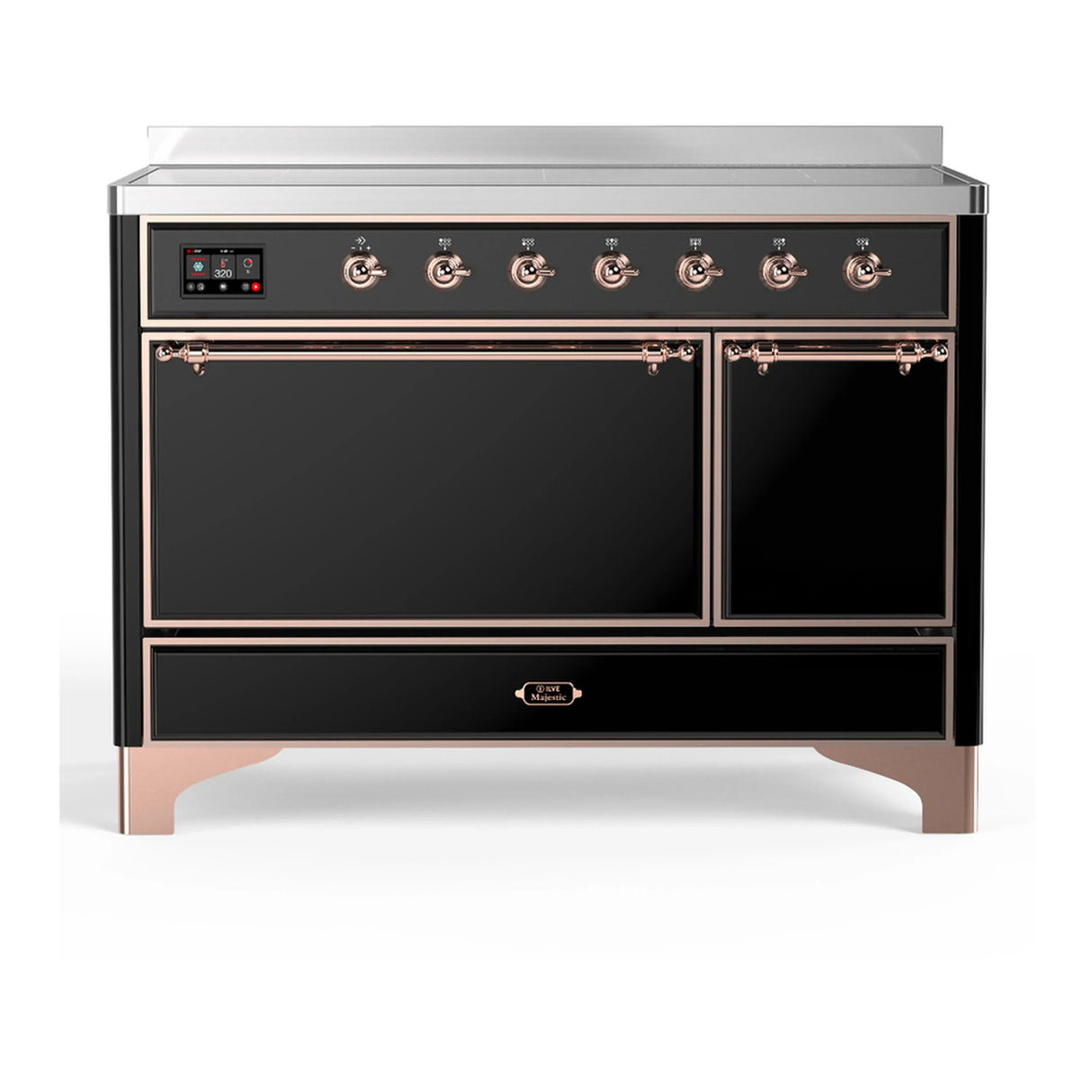 ILVE Majestic III 48-Inch Induction Range with 6 Induction Elements and Solid Door Electric Oven in Glossy Black with Copper Trim (UMIB48QNR3BKP)
