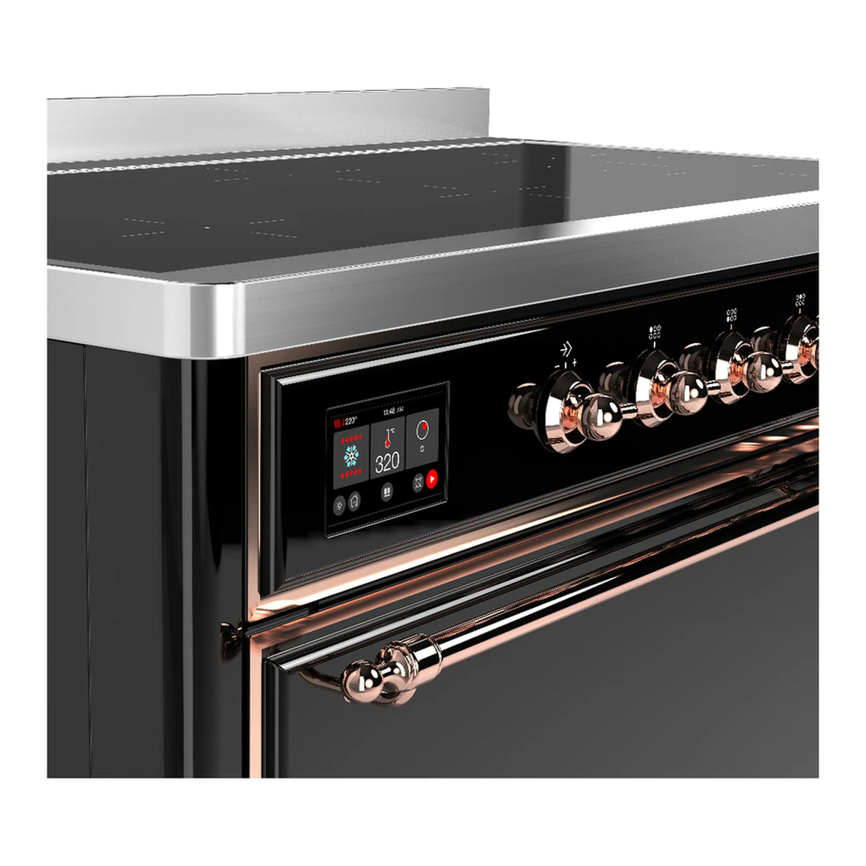 ILVE Majestic III 48-Inch Induction Range with 6 Induction Elements and Solid Door Electric Oven in Glossy Black with Copper Trim (UMIB48QNR3BKP)