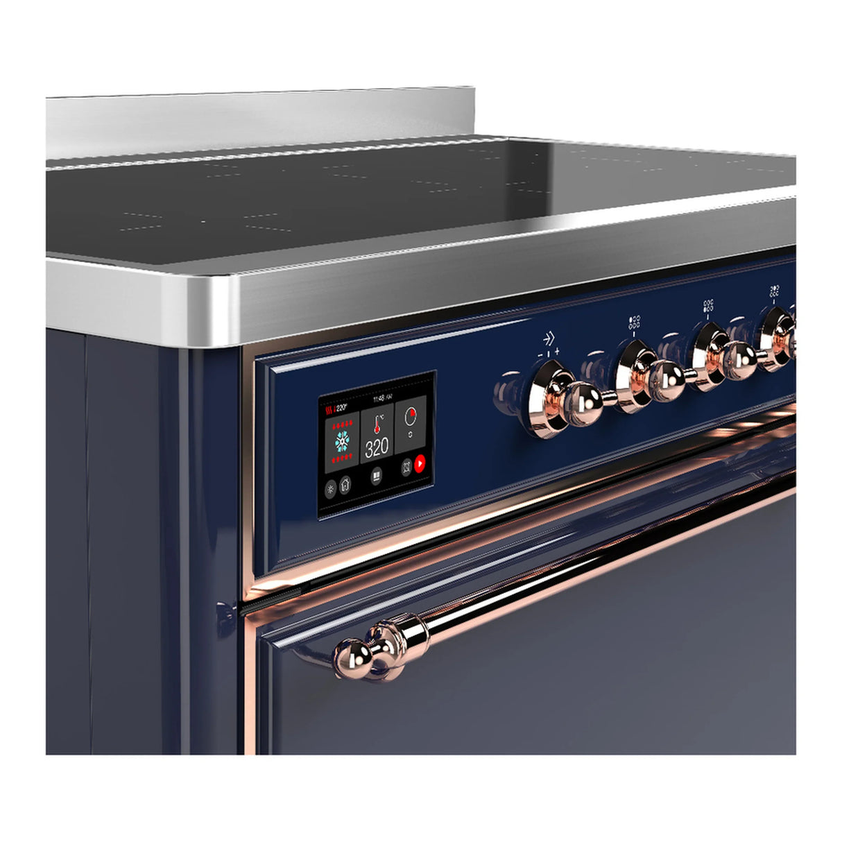 ILVE Majestic III 48-Inch Induction Range with 6 Induction Elements and Solid Door Electric Oven in Mightnight Blue with Copper Trim (UMIB48QNR3MBP)