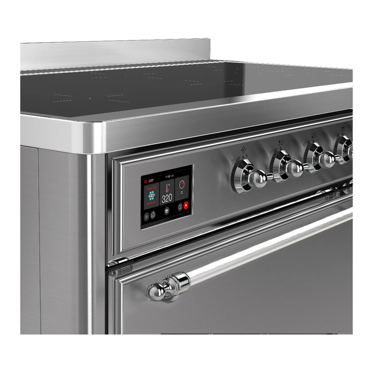 ILVE Majestic III 48-Inch Induction Range with 6 Induction Elements and Solid Door Electric Oven in Stainless Steel with Chrome Trim (UMIB48QNR3SSC)