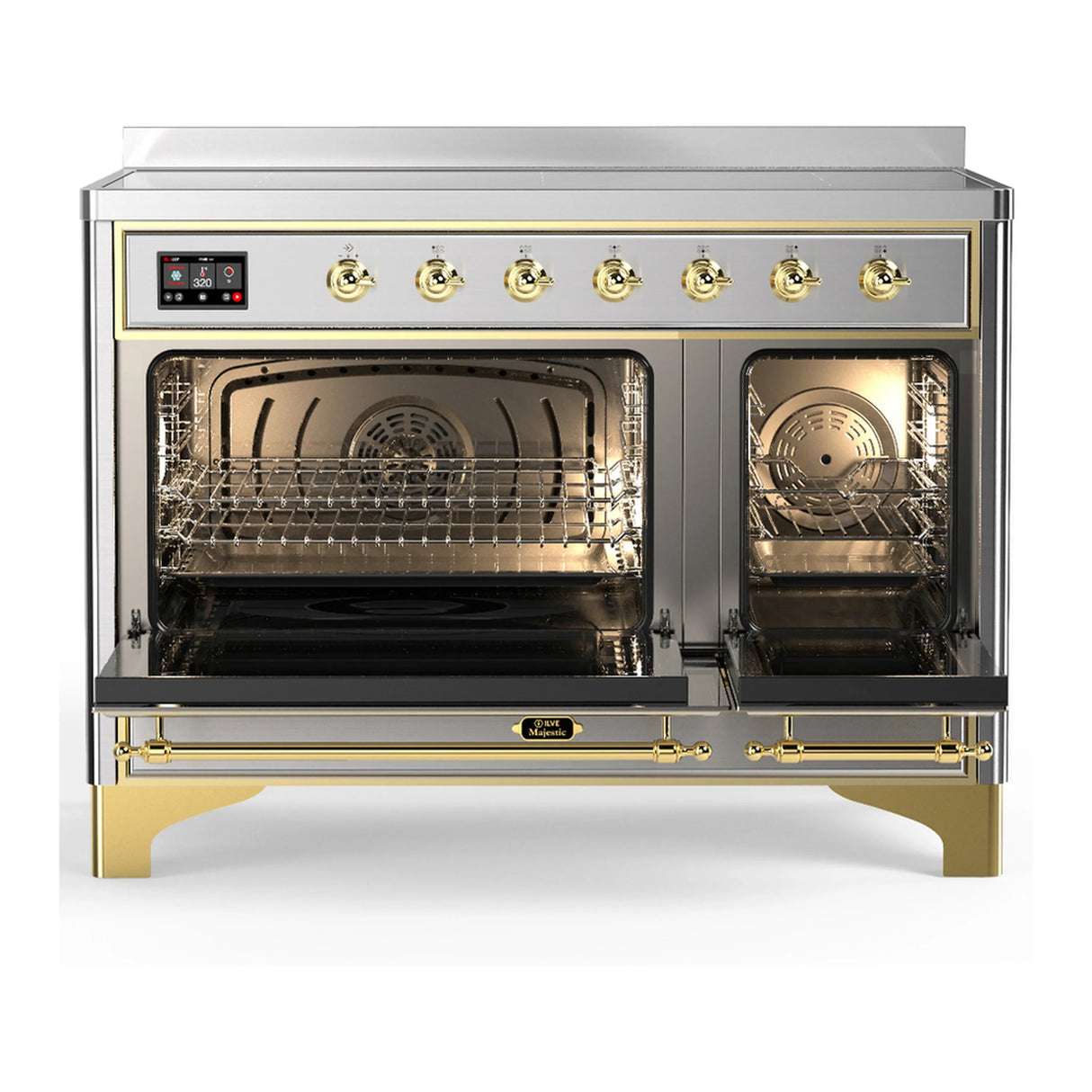 ILVE Majestic III 48-Inch Induction Range with 6 Induction Elements and Solid Door Electric Oven in Stainless Steel with Brass Trim (UMIB48QNR3SSG)
