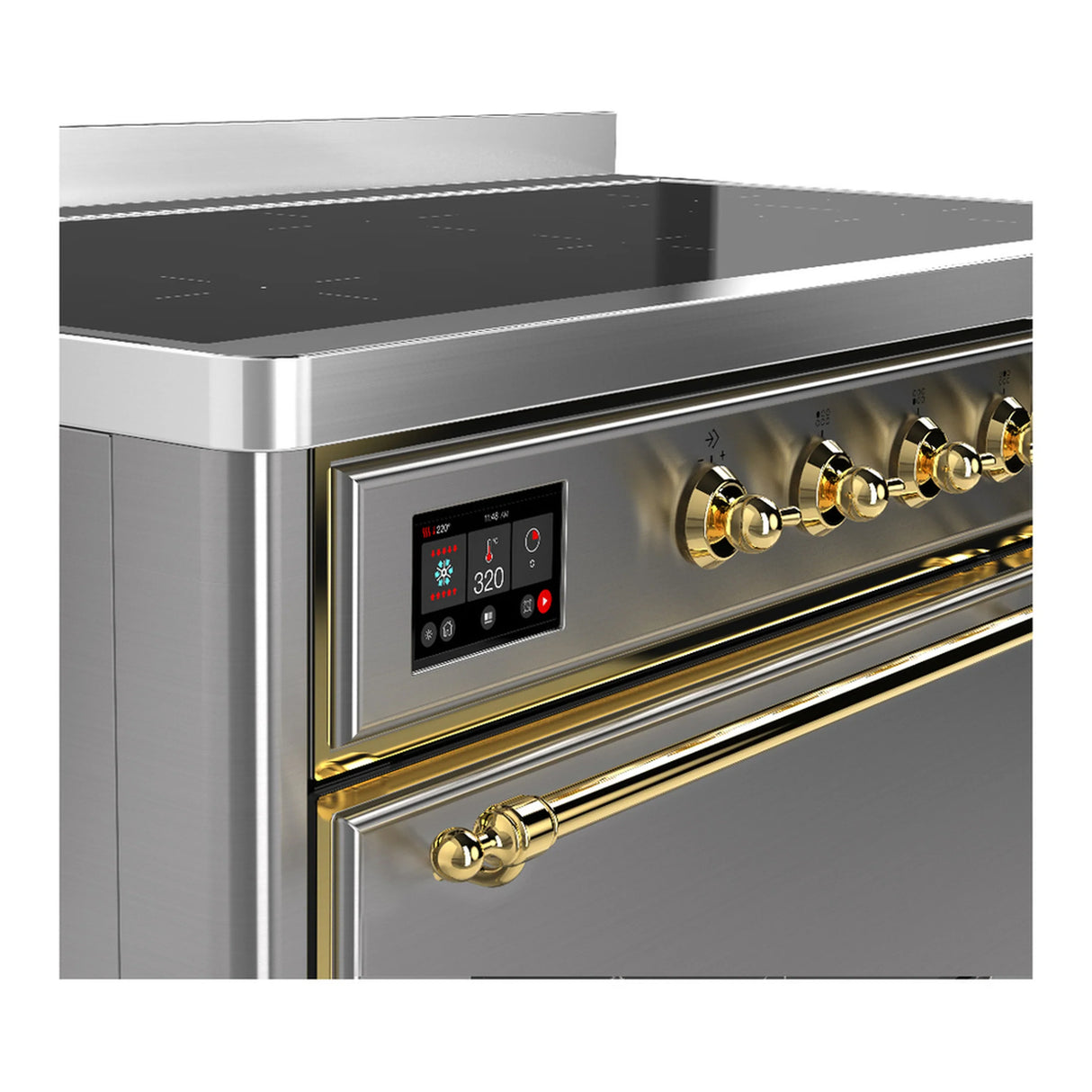 ILVE Majestic III 48-Inch Induction Range with 6 Induction Elements and Solid Door Electric Oven in Stainless Steel with Brass Trim (UMIB48QNR3SSG)