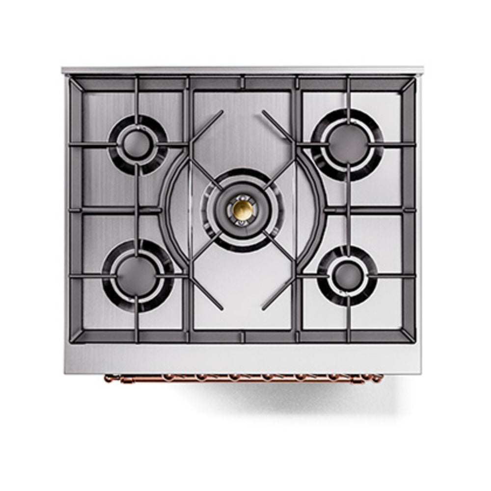ILVE Nostalgie II Noblesse 30-Inch Propane Gas Dual Fuel Range with Triple Glass Door in Blue Grey with Copper Trim (UN30NMPBGPLP)