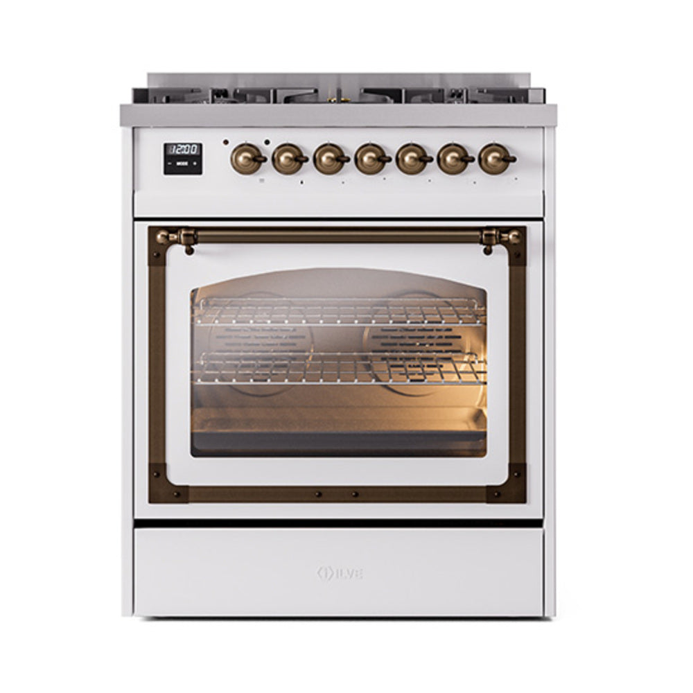 ILVE Nostalgie II Noblesse 30-Inch Propane Gas Dual Fuel Range with Triple Glass Door in Custom RAL with Bronze Trim (UN30NMPRABLP)