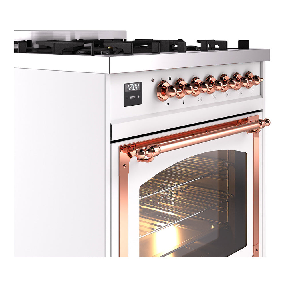 ILVE Nostalgie II Noblesse 30-Inch Propane Gas Dual Fuel Range with Triple Glass Door in Custom RAL with Copper Trim (UN30NMPRAPLP)