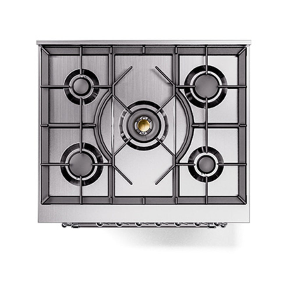 ILVE Nostalgie II Noblesse 30-Inch Natural Gas Dual Fuel Range with Triple Glass Door in White with Chrome Trim (UN30NMPWHC)
