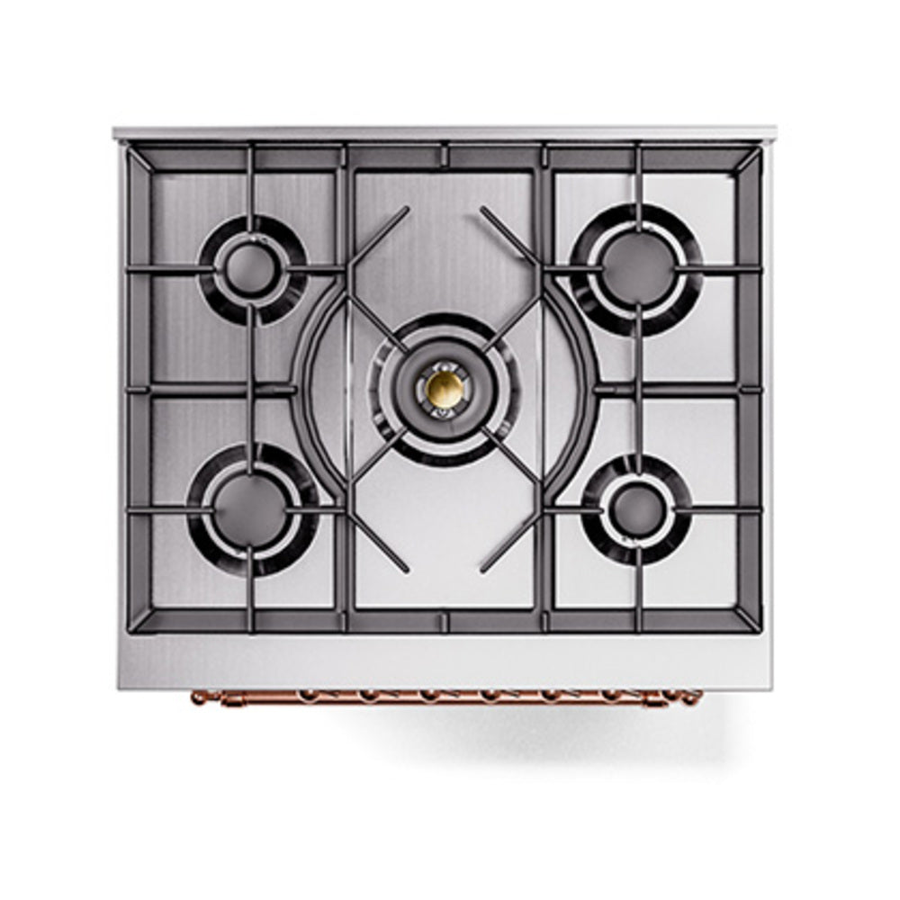 ILVE Nostalgie II Noblesse 30-Inch Propane Gas Dual Fuel Range with Solid Door in White with Copper Trim (UN30QNMPWHPLP)