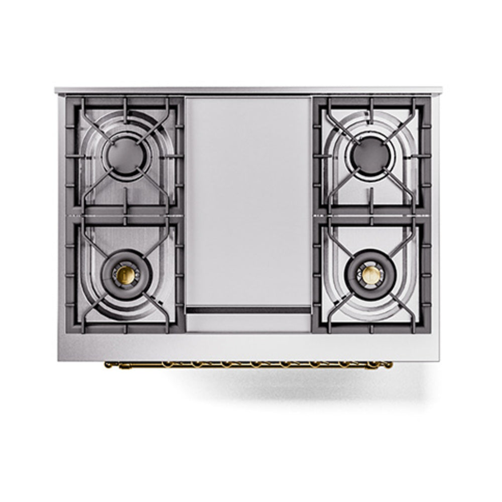 ILVE Nostalgie II Noblesse 36-Inch Natural Gas Dual Fuel Range and Triple Glass Door in Emerald Green with Brass Trim (UN36FNMPEGG)