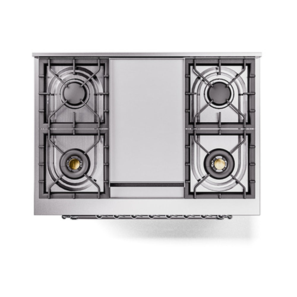 ILVE Nostalgie II Noblesse 36-Inch Natural Gas Dual Fuel Range and Solid Door Oven in Antique White with Chrome Trim (UN36FQNMPAWC)