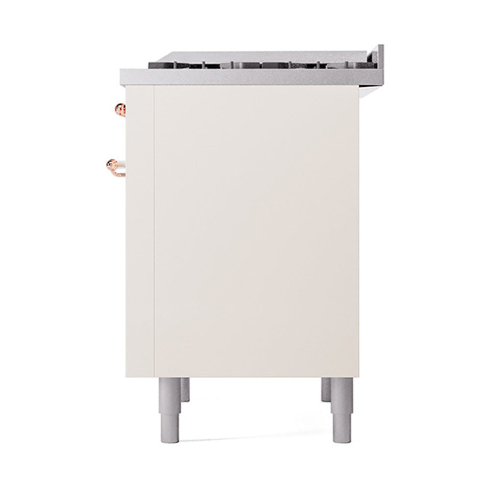 ILVE Nostalgie II Noblesse 36-Inch Natural Gas Dual Fuel Range and Solid Door Oven in Antique White with Copper Trim (UN36FQNMPAWP)