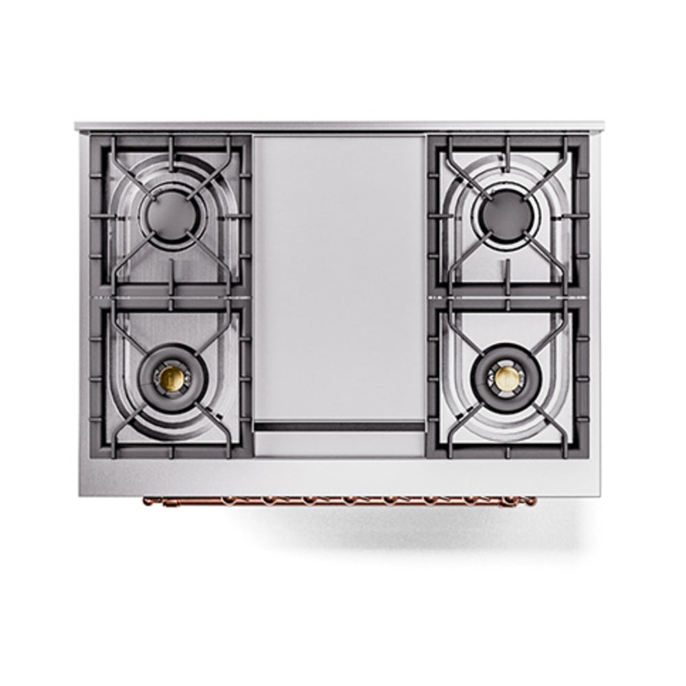 ILVE Nostalgie II Noblesse 36-Inch Propane Gas Dual Fuel Range and Solid Door Oven in Blue Grey with Copper Trim (UN36FQNMPBGPLP)