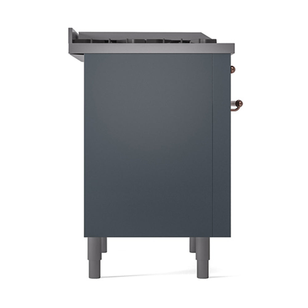 ILVE Nostalgie II Noblesse 36-Inch Propane Gas Dual Fuel Range and Solid Door Oven in Blue Grey with Copper Trim (UN36FQNMPBGPLP)