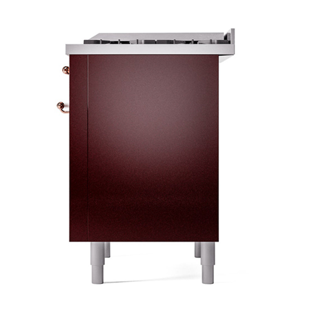 ILVE Nostalgie II Noblesse 36-Inch Natural Gas Dual Fuel Range and Solid Door Oven in Burgundy with Copper Trim (UN36FQNMPBUP)