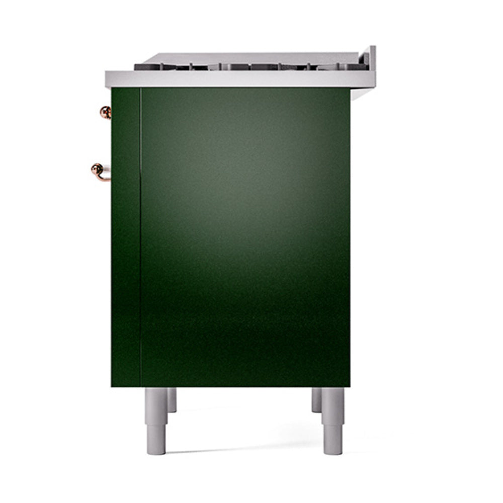 ILVE Nostalgie II Noblesse 36-Inch Propane Gas Dual Fuel Range and Solid Door Oven in Emerald Green with Copper Trim (UN36FQNMPEGPLP)