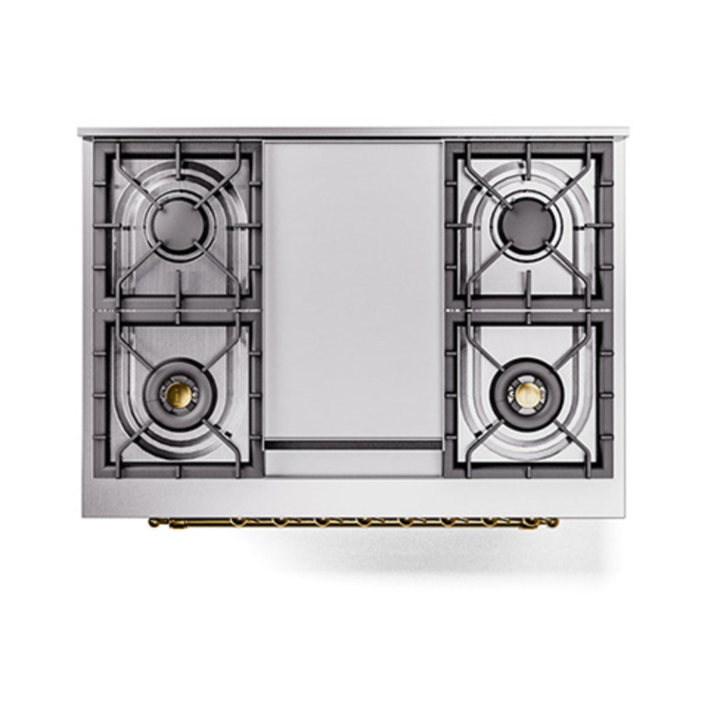 ILVE Nostalgie II Noblesse 36-Inch Propane Gas Dual Fuel Range and Solid Door Oven in Stainless Steel with Brass Trim (UN36FQNMPSSGLP)