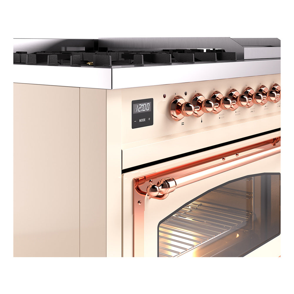 ILVE Nostalgie II Noblesse 48-Inch Freestanding Natural Gas Dual Fuel Range in Antique White with Copper Trim (UN48FNMPAWP)
