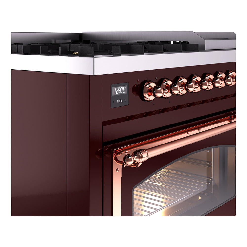 ILVE Nostalgie II Noblesse 48-Inch Dual Fuel Freestanding Range in Burgudy with Copper Trim (UN48FNMPBUPLP)