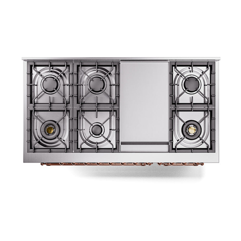ILVE Nostalgie II Noblesse 48-Inch Dual Fuel Freestanding Range in Burgudy with Copper Trim (UN48FNMPBUPLP)