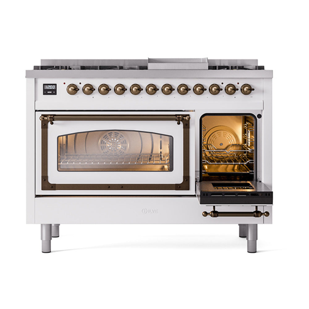 ILVE Nostalgie II Noblesse 48-Inch Freestanding Natural Gas Dual Fuel Range in Custom RAL with Bronze Trim (UN48FNMPRAB)