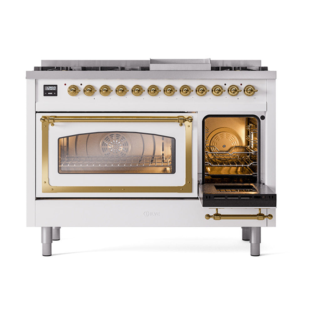 ILVE Nostalgie II Noblesse 48-Inch Dual Fuel Freestanding Range in RAL with Brass Trim (UN48FNMPRAGLP)