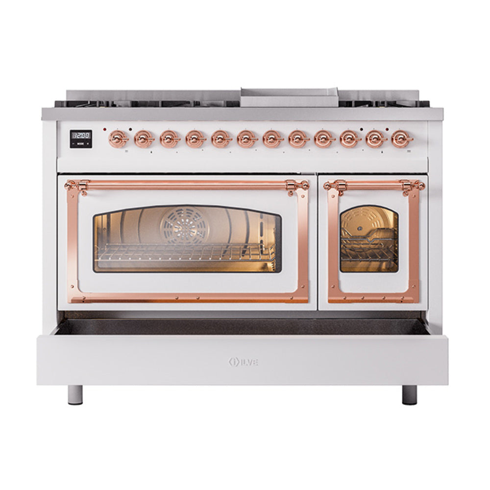 ILVE Nostalgie II Noblesse 48-Inch Dual Fuel Freestanding Range in Custom RAL with Copper Trim (UN48FNMPRAPLP)