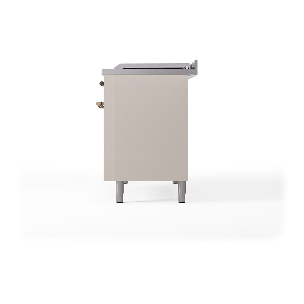 ILVE Nostalgie II Noblesse 48-Inch Dual Fuel Freestanding Range with Solid Door Oven in Antique White with Bronze Trim (UN48FQNMPAWBLP)