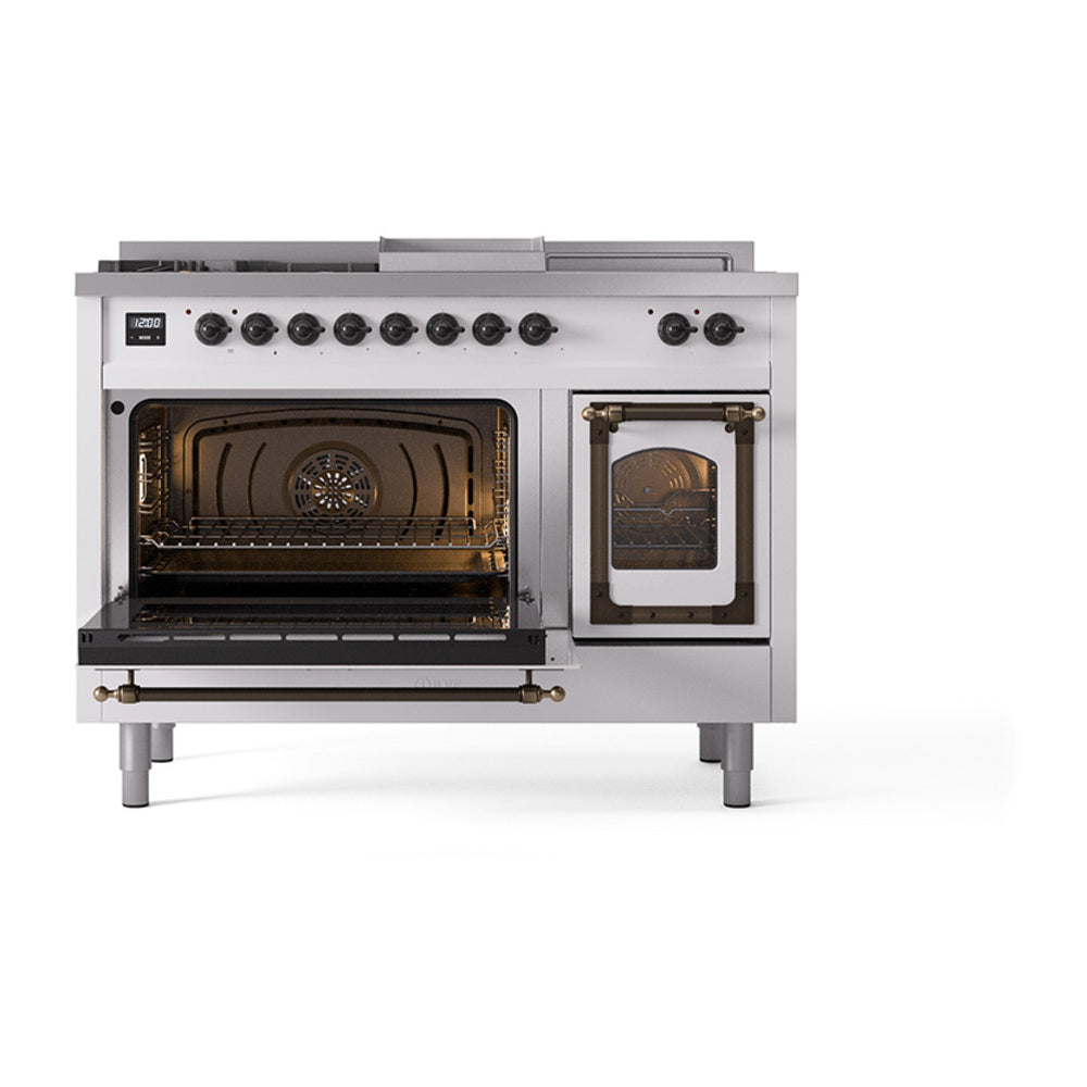 ILVE 48-Inch Nostalgie II Noblesse Natural Gas Dual Fuel Range with 5 Sealed Burners, Griddle, French Top and Triple Glass Door Oven in Custom RAL with Bronze Trim (UN48FSNMPRAB)