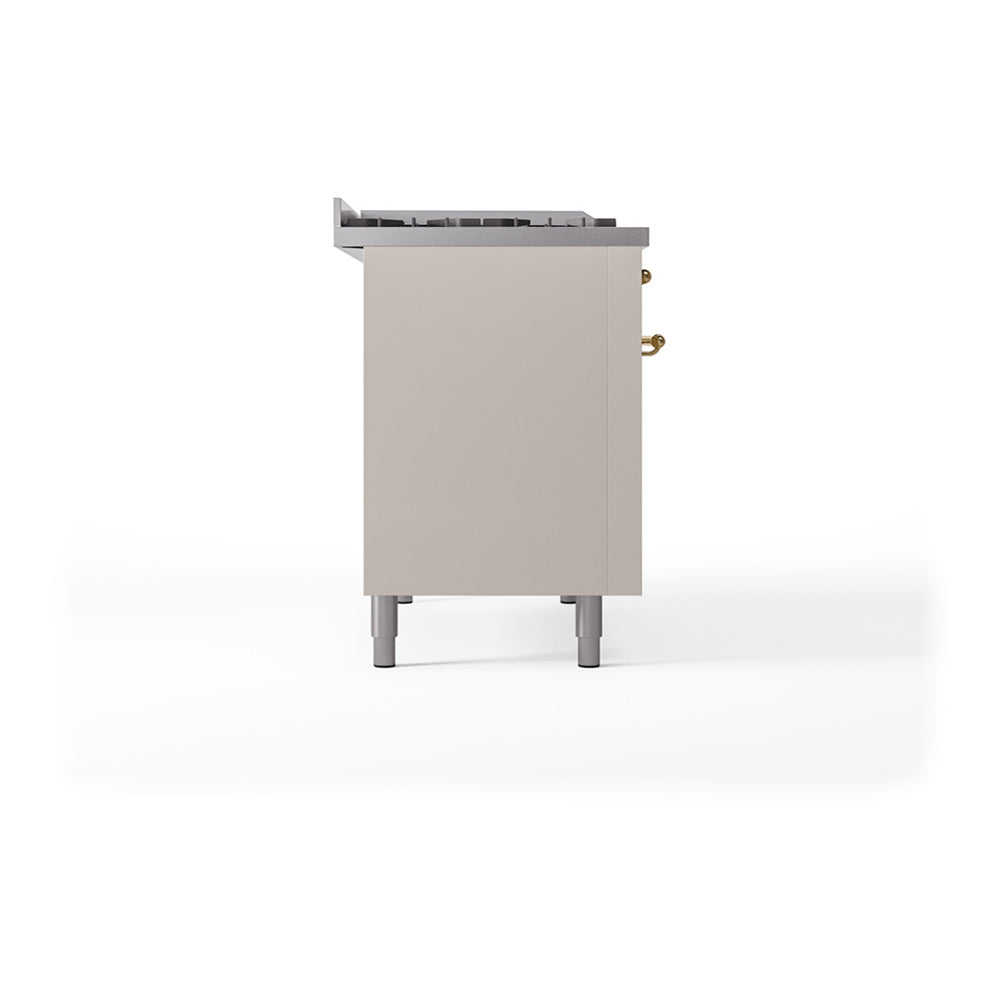 ILVE 48-Inch Nostalgie II Noblesse Propane Gas Dual Fuel Range with 5 Sealed Burners, Griddle, French Top and Solid Door Oven in Antique White with Brass Trim (UN48FSQNMPAWGLP)