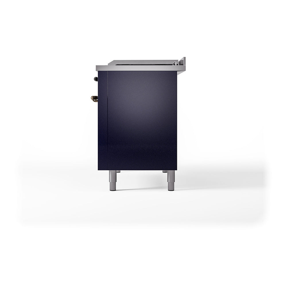 ILVE 48-Inch Nostalgie II Noblesse Propane Gas Dual Fuel Range with 5 Sealed Burners, Griddle, French Top and Solid Door Oven in Midnight Blue with Bronze Trim (UN48FSQNMPMBBLP)
