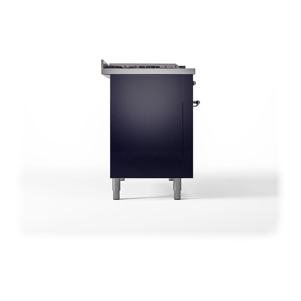 ILVE 48-Inch Nostalgie II Noblesse Natural Gas Dual Fuel Range with 5 Sealed Burners, Griddle, French Top and Solid Door Oven in Midnight Blue with Chrome Trim (UN48FSQNMPMBC)