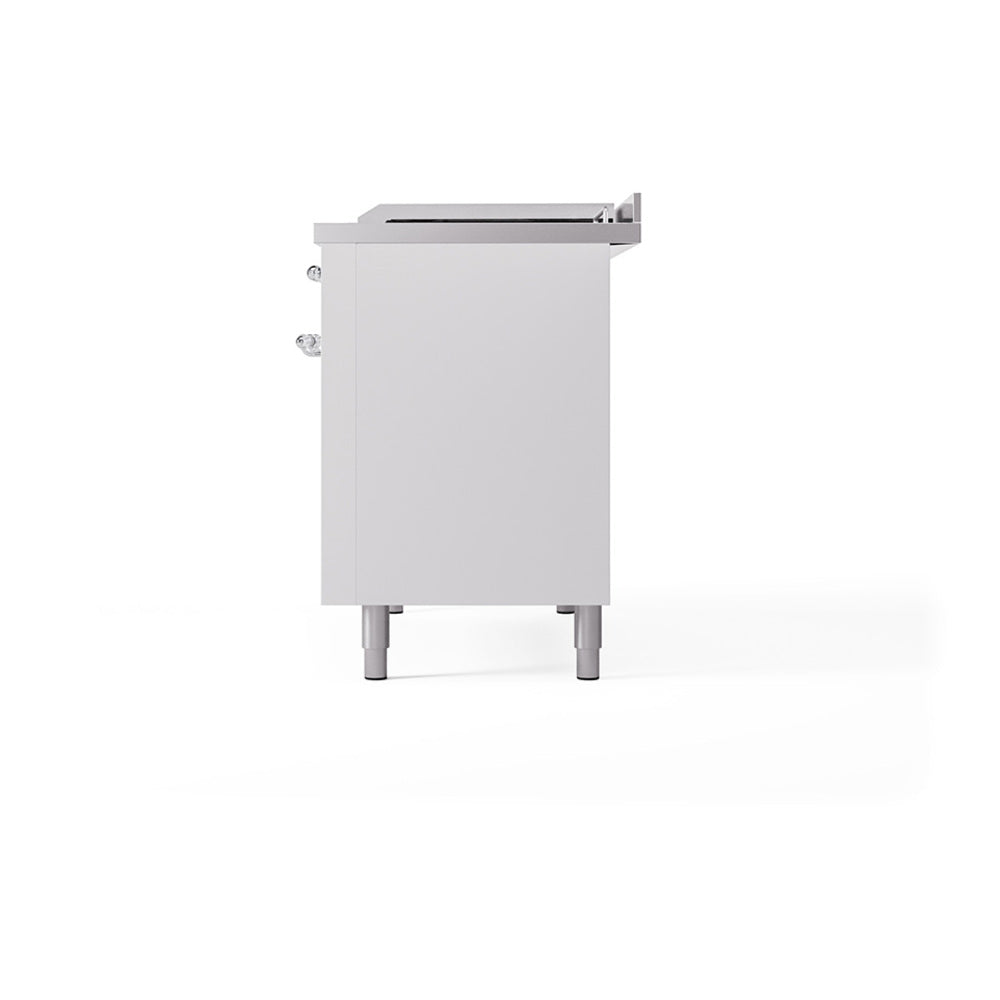 ILVE 48-Inch Nostalgie II Noblesse Natural Gas Dual Fuel Range with 5 Sealed Burners, Griddle, French Top and Solid Door Oven in White with Chrome Trim (UN48FSQNMPWHC)