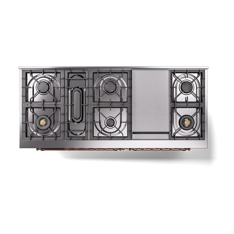 ILVE 60-Inch Nostalgie II Noblesse Propane Gas Dual Fuel Range with 9 Sealed Burners, Griddle, Triple Glass Door Oven in Matte Graphite with Copper Trim (UN60FNMPMGPLP)