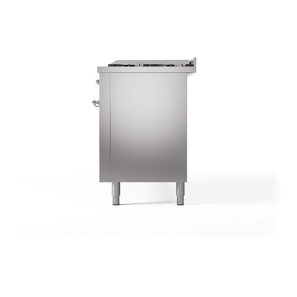 ILVE 60-Inch Nostalgie II Noblesse Natural Gas Dual Fuel Range with 9 Sealed Burners, Griddle, and Solid Door Oven in Stainless Steel with Chrome Trim (UN60FQNMPSSC)