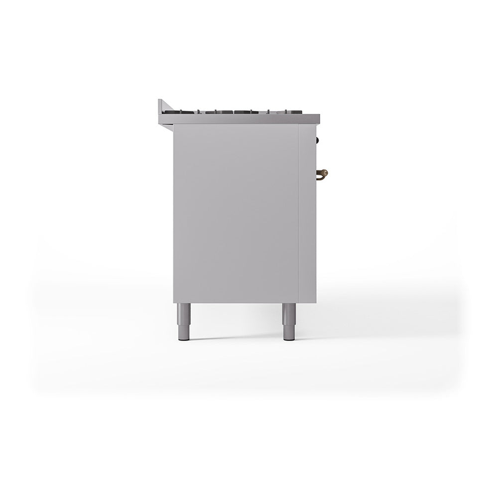 ILVE 60-Inch Nostalgie II Noblesse Propane Gas Dual Fuel Range with 9 Sealed Burners, Griddle, and Solid Door Oven in White with Bronze Trim (UN60FQNMPWHBLP)