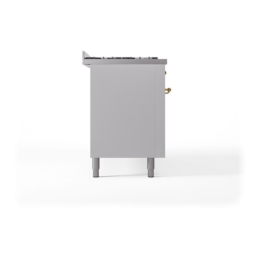ILVE 60-Inch Nostalgie II Noblesse Propane Gas Dual Fuel Range with 9 Sealed Burners, Griddle, and Solid Door Oven in White with Brass Trim (UN60FQNMPWHGLP)