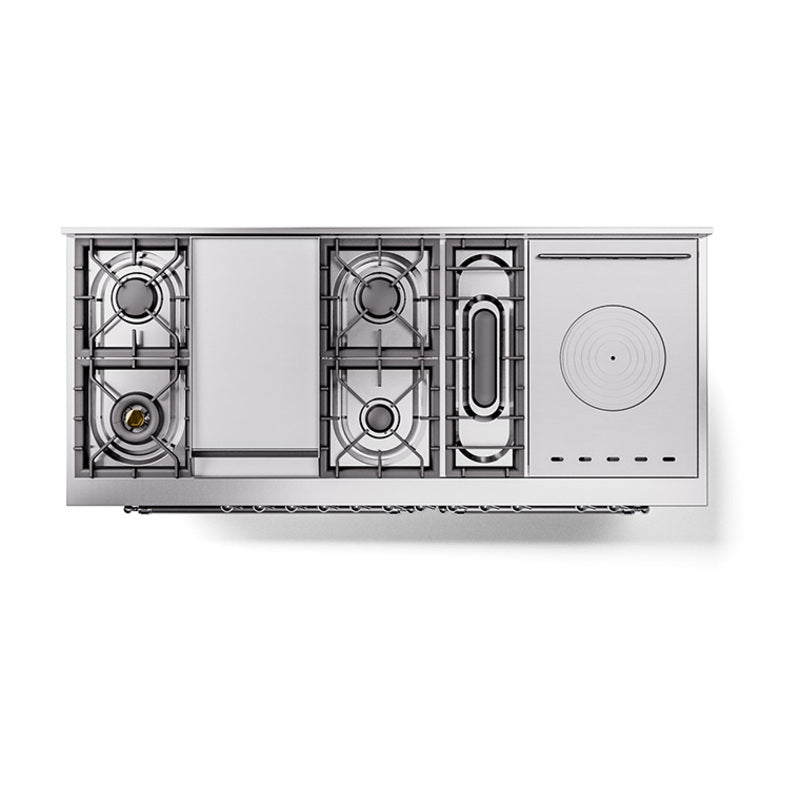 ILVE 60-Inch Nostalgie II Noblesse Natural Gas Dual Fuel Range with 7 Sealed Burners, Griddle, French Top, and Triple Glass Door Oven in Emerald Green with Chrome Trim (UN60FSNMPEGC)