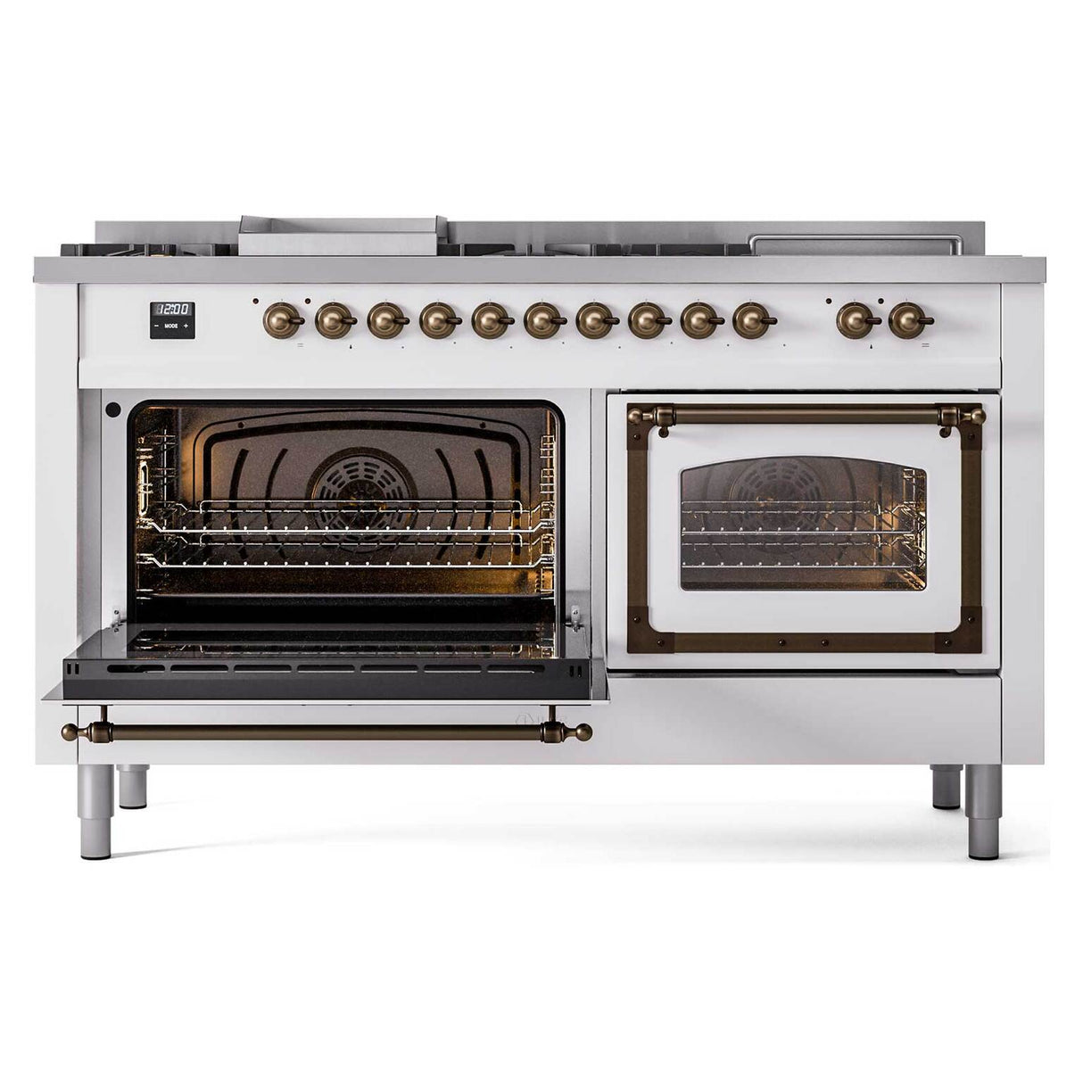 ILVE 60-Inch Nostalgie II Noblesse Natural Gas Dual Fuel Range with 7 Sealed Burners, Griddle, French Top, and Triple Glass Door Oven in Custom RAL with Bronze Trim (UN60FSNMPRAB)