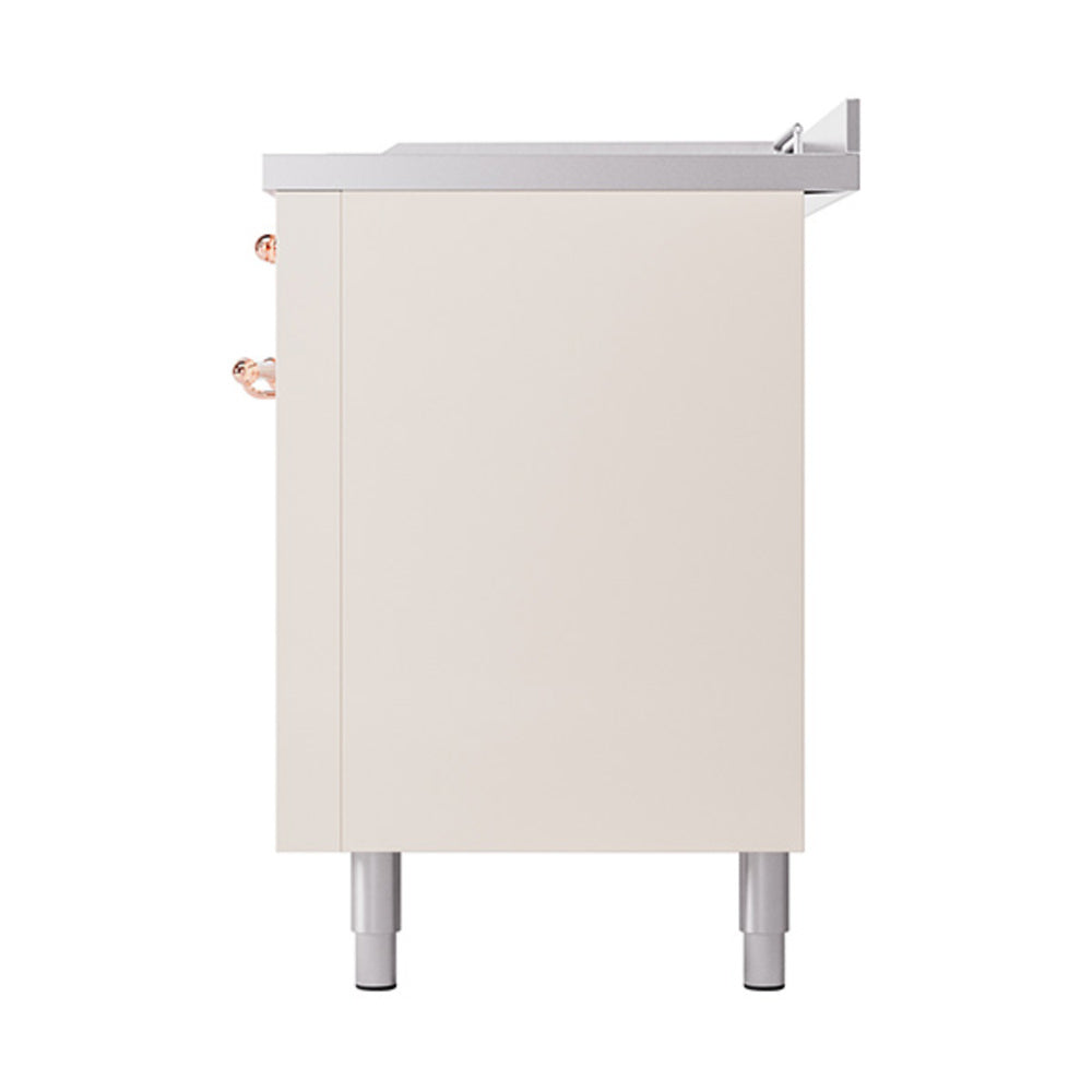 ILVE 60-Inch Nostalgie II Noblesse Propane Gas Dual Fuel Range with 7 Sealed Burners, Gridlde, French Top, and Solid Door Oven in Antique White with Copper Trim (UN60FSQNMPAWPLP)