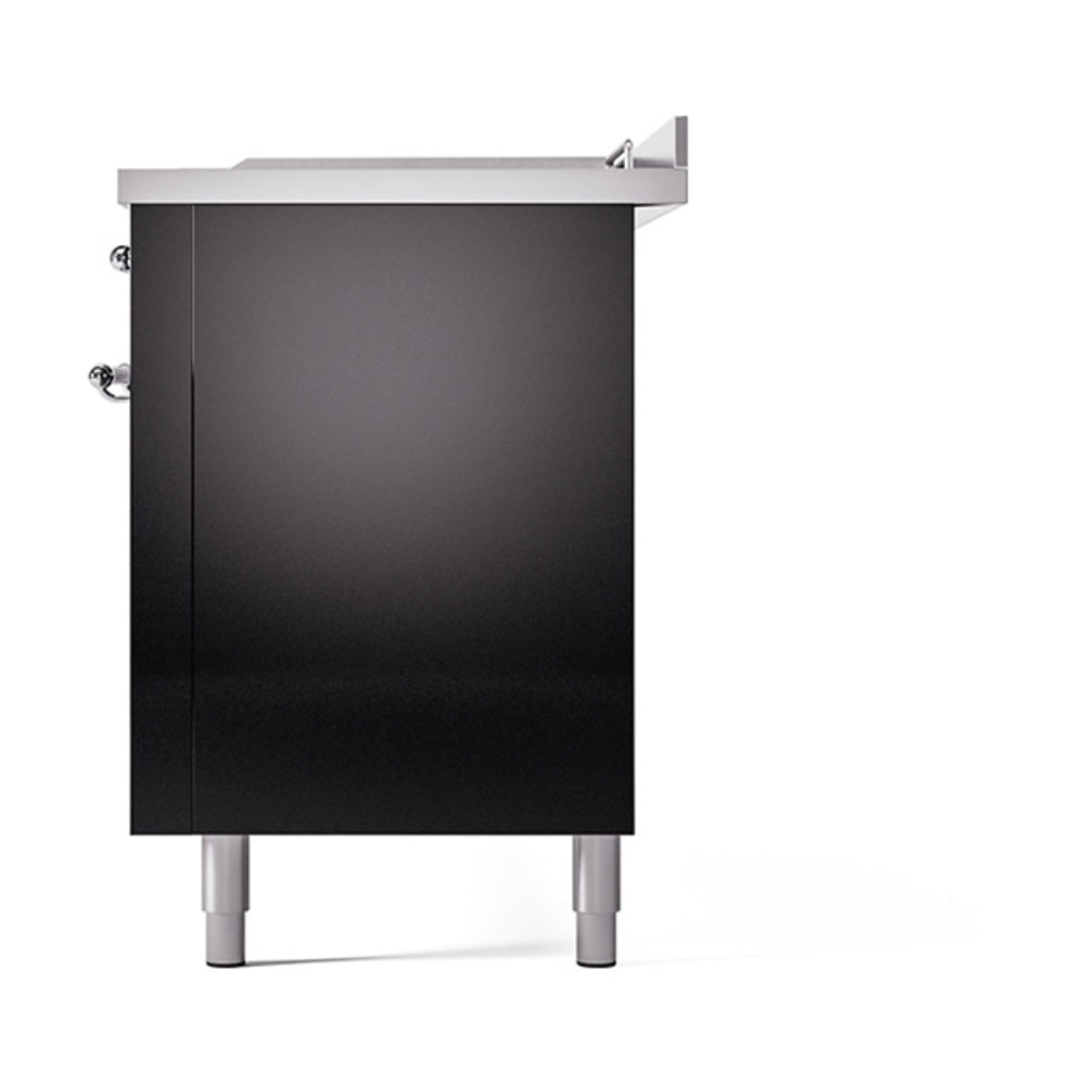 ILVE 60-Inch Nostalgie II Noblesse Propane Gas Dual Fuel Range with 7 Sealed Burners, Griddle, French Top, and Solid Door Oven in Glossy Black with Chrome Trim (UN60FSQNMPBKCLP)