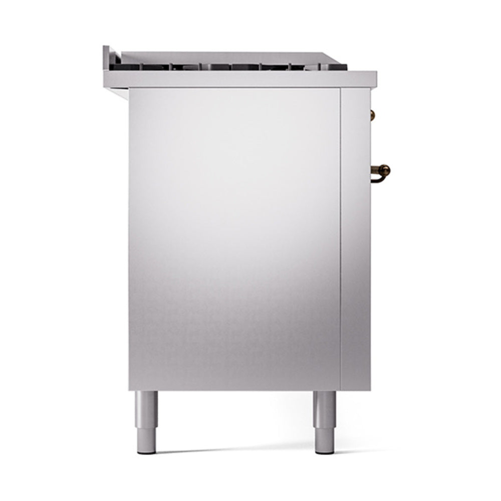 ILVE 60-Inch Nostalgie II Noblesse Propane Gas Dual Fuel Range with 7 Sealed Burners, Griddle, French Top, and Solid Door Oven in Stainless Steel with Bronze Trim (UN60FSQNMPSSBLP)
