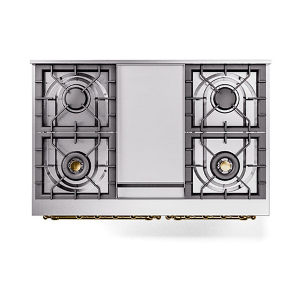 ILVE 40-Inch Nostalgie II Noblesse Propane Gas Dual Fuel Range with Triple Glass Door Oven in RAL with Brass Trim (UND40FNMPRAGLP)