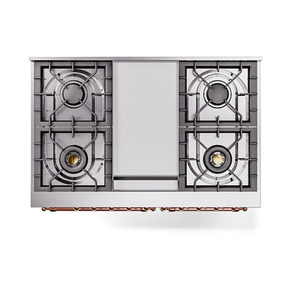 ILVE 40-Inch Nostalgie II Noblesse Propane Gas Dual Fuel Range with Triple Glass Door Oven in Custom RAL with Copper Trim (UND40FNMPRAPLP)