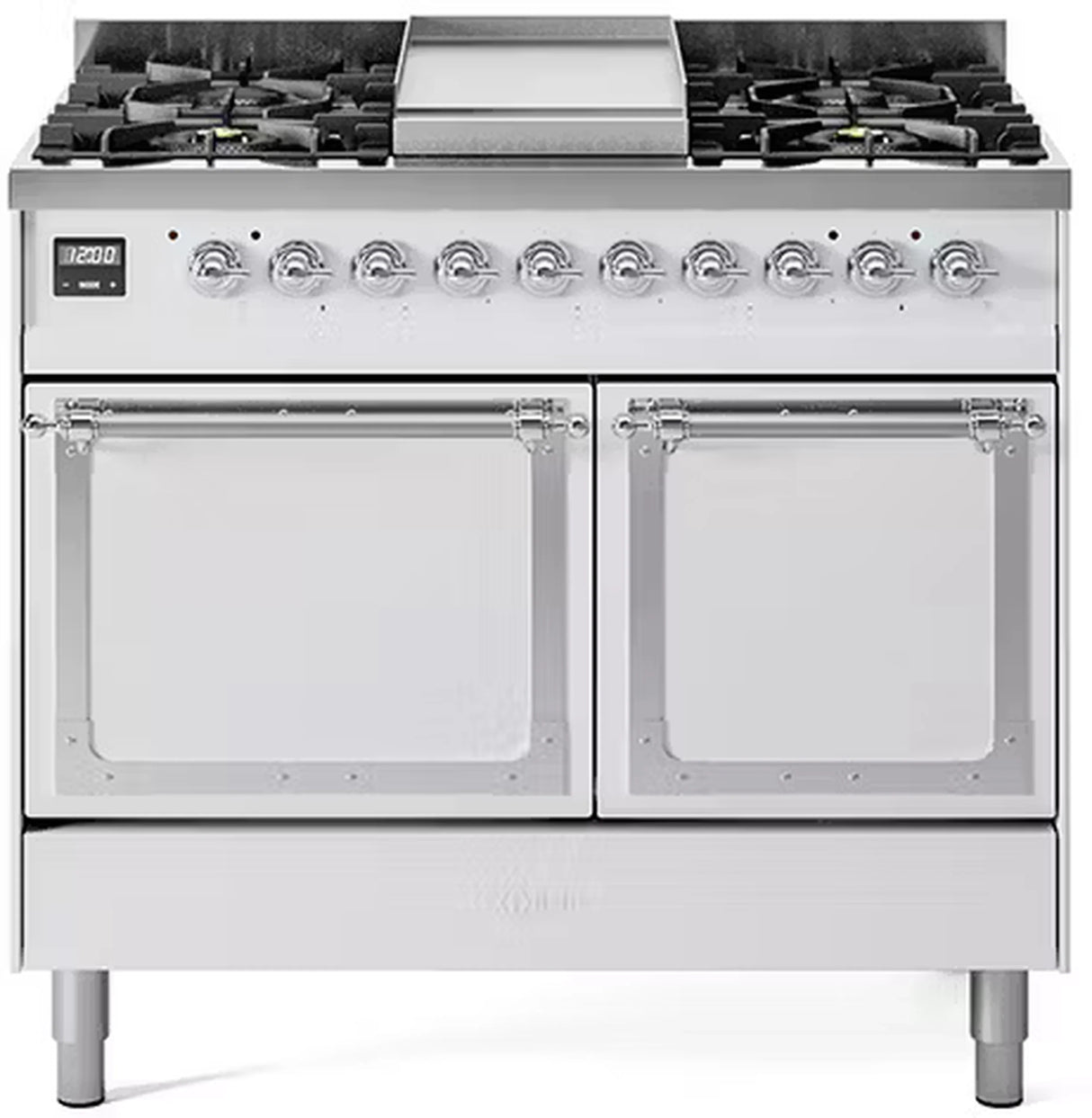ILVE 40-Inch Nostalgie II Noblesse Propane Gas Dual Fuel Range with Solid Door Oven in White with Chrome Trim (UND40FQNMPWHCLP)