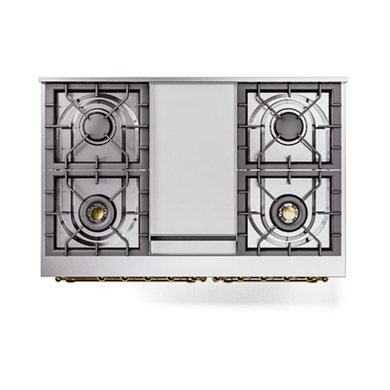 ILVE 40-Inch Nostalgie II Noblesse Propane Gas Dual Fuel Range with Solid Door Oven in White with Brass Trim (UND40FQNMPWHGLP)