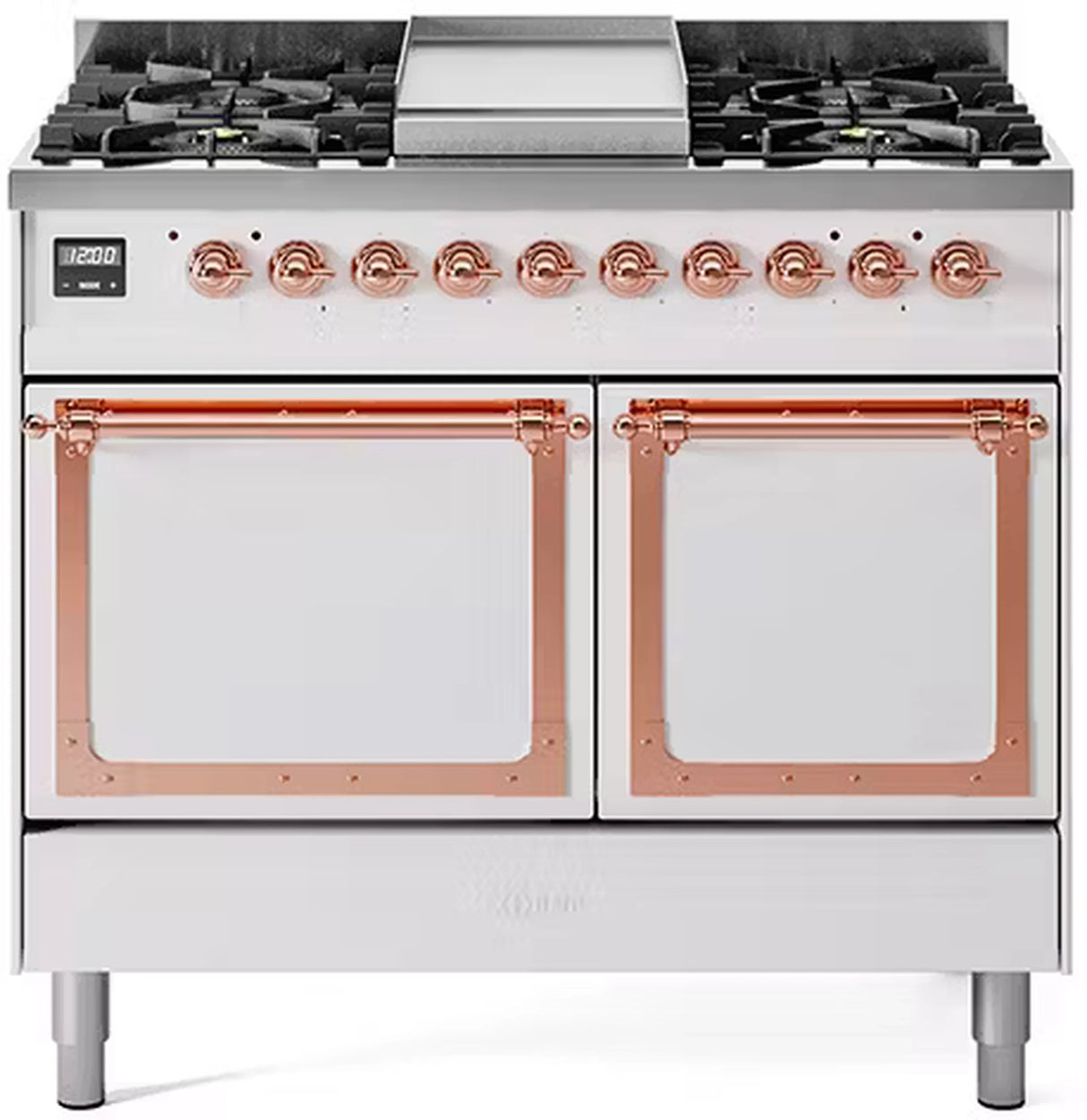 ILVE 40-Inch Nostalgie II Noblesse Propane Gas Dual Fuel Range with Solid Door Oven in White with Copper Trim (UND40FQNMPWHPLP)
