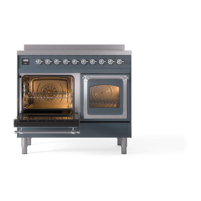 ILVE 40-Inch Nostalgie II Noblesse Induction Range with Triple Glass Door in Blue Grey with Chrome Trim (UNDI406NMPBGC)