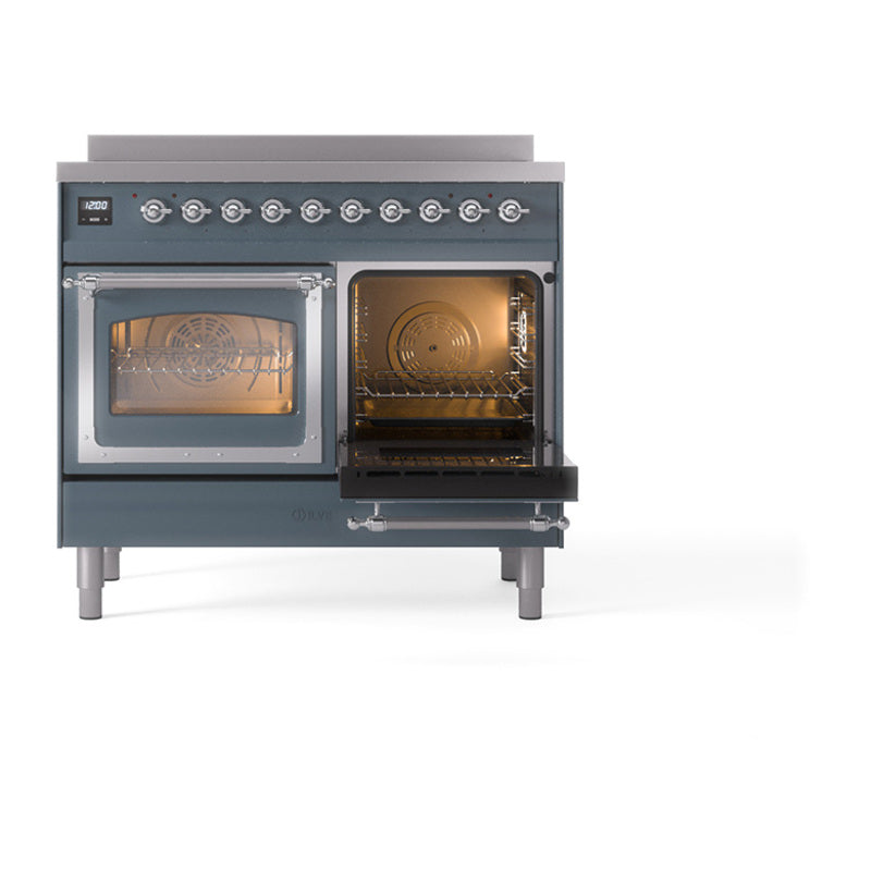 ILVE 40-Inch Nostalgie II Noblesse Induction Range with Triple Glass Door in Blue Grey with Chrome Trim (UNDI406NMPBGC)