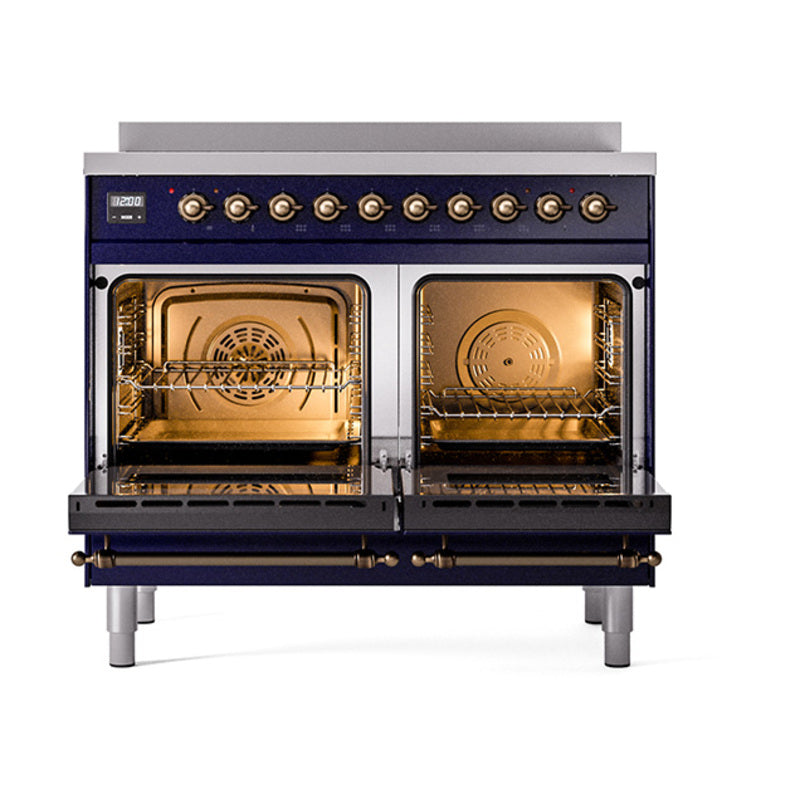 ILVE 40-Inch Nostalgie II Noblesse Induction Range with Triple Glass Door in Midnight Blue with Bronze Trim (UNDI406NMPMBB)