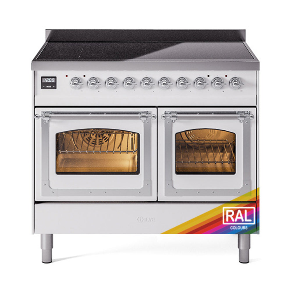 ILVE 40-Inch Nostalgie II Noblesse Induction Range with Triple Glass Door in Custom RAL with Chrome Trim (UNDI406NMPRAC)